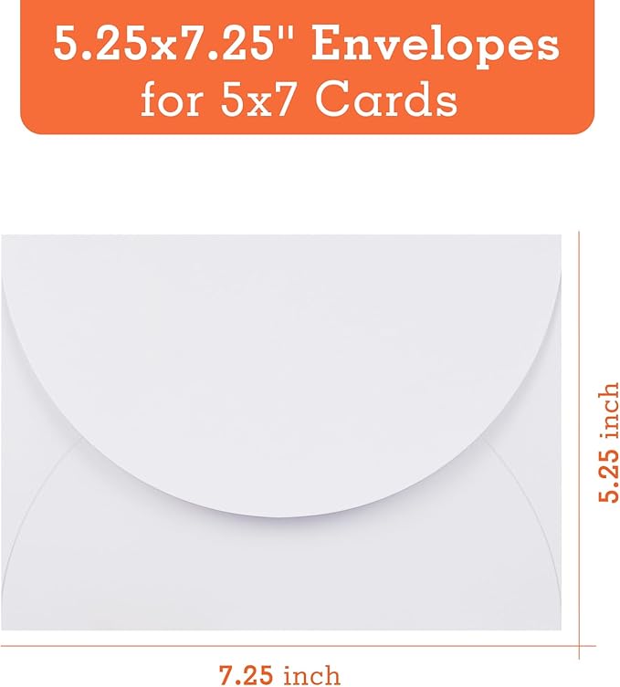 5x7 Invitation Envelopes 50 Pack Envelopes for 5x7 Cards White A7 Envelopes for Wedding Invitation,Blank Cards,Greeting Cards,Thank You Cards