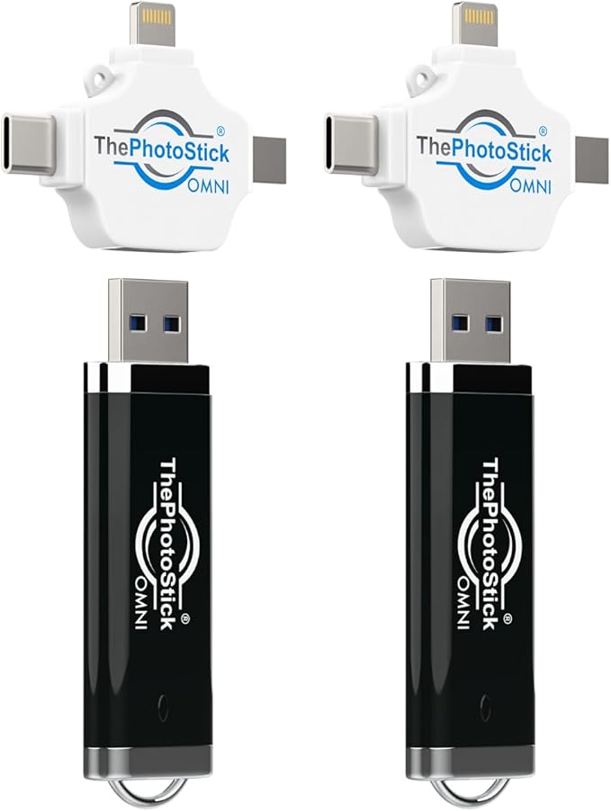 ThePhotoStick® Omni 128GB (2 Pack) - Photo & Video Backup and Transfer | Digital File Organizer | USB & Multiport Connection for Phones, Tablets and Computers | Portable Memory | External Storage