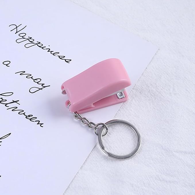 Veemoon Small Stapler with Keychain, 3pcs Portable Mini Stapler with 1 Box Staples Home School Office Supplies DIY Tools (Purple + Green + Pink + Staples)