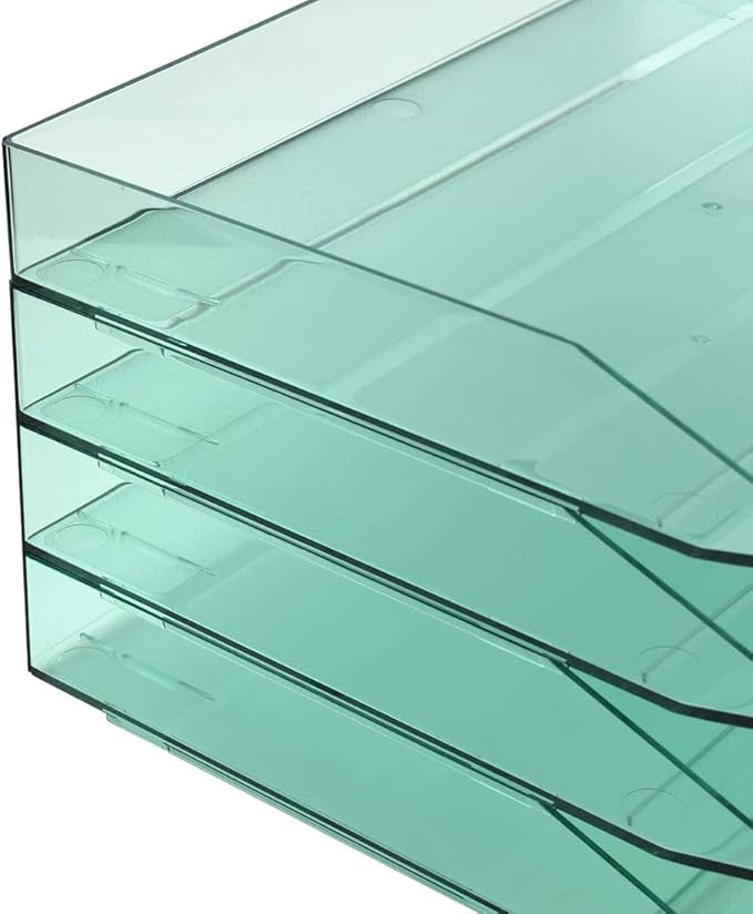 Acrimet Stackable Letter Tray 3 Tier Side Load, Plastic, Desktop File Organizer (Clear Green Color)
