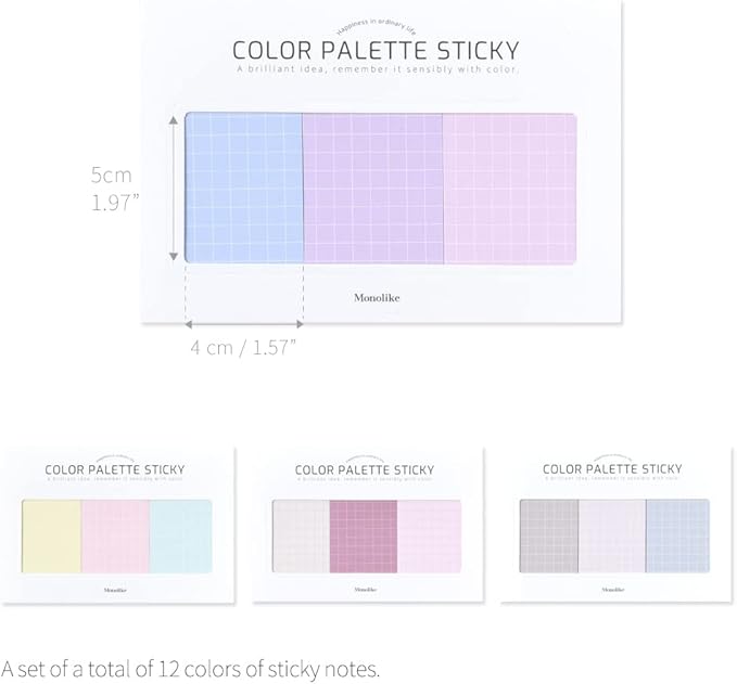 Monolike Color Palette Sticky Grid 300 B Set 4p - Self-Adhesive Memo Pad 30 Sheets