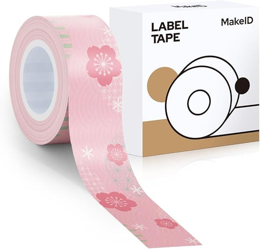 MakeID E1 Q1 Label Maker Tape Refills, 16mm x 4m (0.63" x 13') Continuous Sticker Thermal Laminated Waterproof Self-Adhesive Multipurpose Labeling Tape Replacement