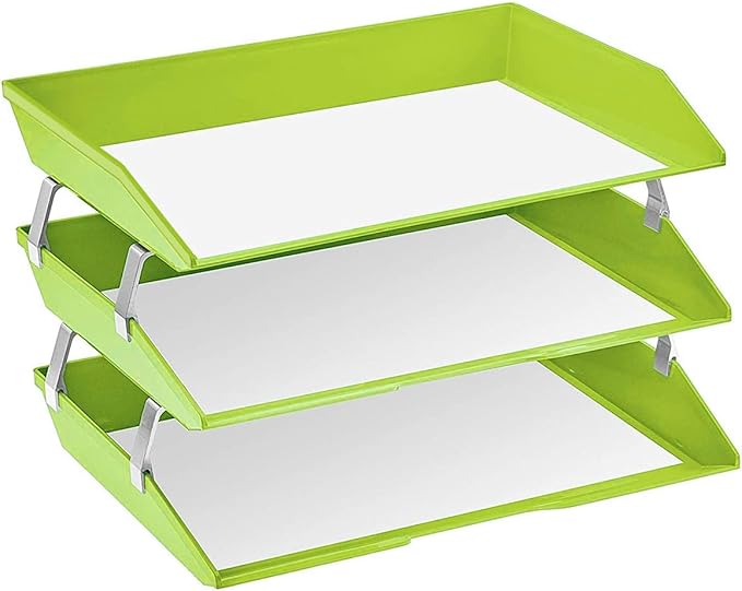 Acrimet Facility 3 Tier Letter Tray, Side Load, Letter Size/A4, Desktop File Organizer, Plastic (Green Citrus Color)