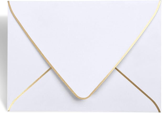A7 White Envelopes 5 x 7 With Gold Border,- 50 Pack,For 5x7 Cards| Quick Self Seal| Perfect for Weddings, Invitations, Photos, Graduation, Baby Shower| 250GSM Luxury paper|5.25 x 7.25 Inches (White))