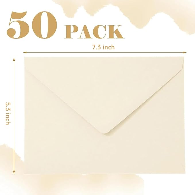 Whaline 50Pcs A7 Invitation Envelopes Set Ivory Greeting Card Envelope V-Flap Envelope Gift Cards Sleeve for Mailing Envelopes Sending Card, 7.3 x 5.3 Inch