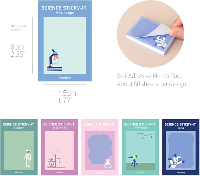 Monolike Science Sticky-it - 6p Set Self-Adhesive Memo Pad 50 Sheets