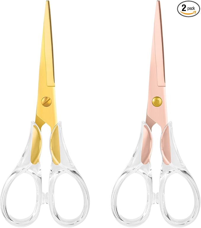 Honagu Acrylic Scissors 2-Pack 6.5", Multipurpose Stainless Steel, Sharp, Safe,Paper and Fabric Scissors for School, Office, Home, Sewing and Crafting (Rose Gold+Gold)