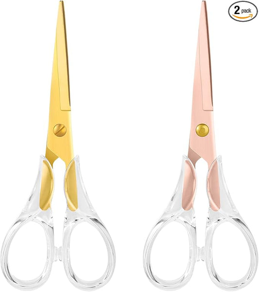 Honagu Acrylic Scissors 2-Pack 6.5", Multipurpose Stainless Steel, Sharp, Safe,Paper and Fabric Scissors for School, Office, Home, Sewing and Crafting (Rose Gold+Gold)