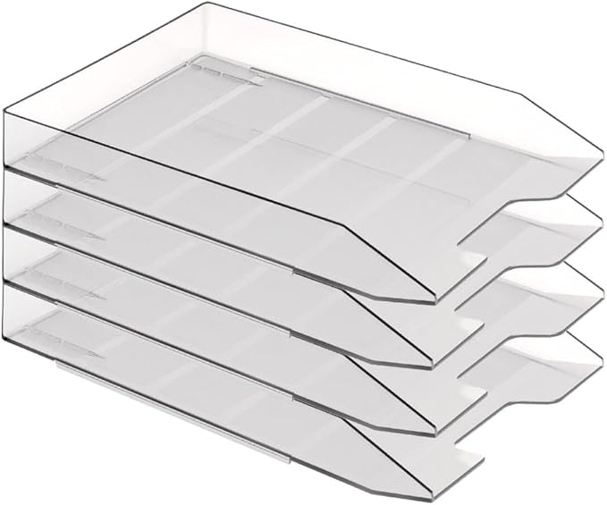 Acrimet Stackable Letter Tray, 4 Tier Front Load Desktop File Organizer, A4 Letter Size, Plastic, Clear Crystal