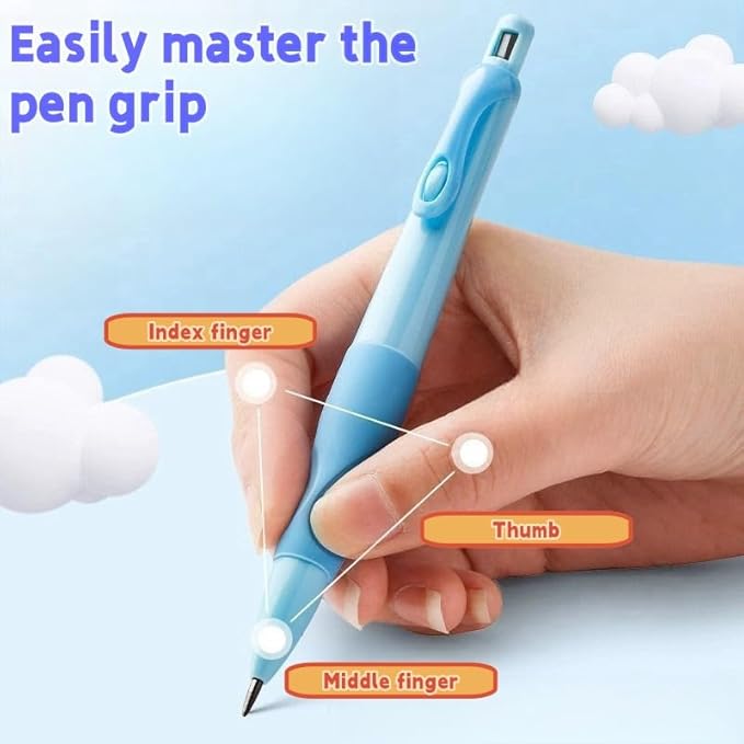 Handwriting thick mechanical pencils with grip: 2.0MM HB Pencil for kids with 14 leads (2 pack blue&yello)