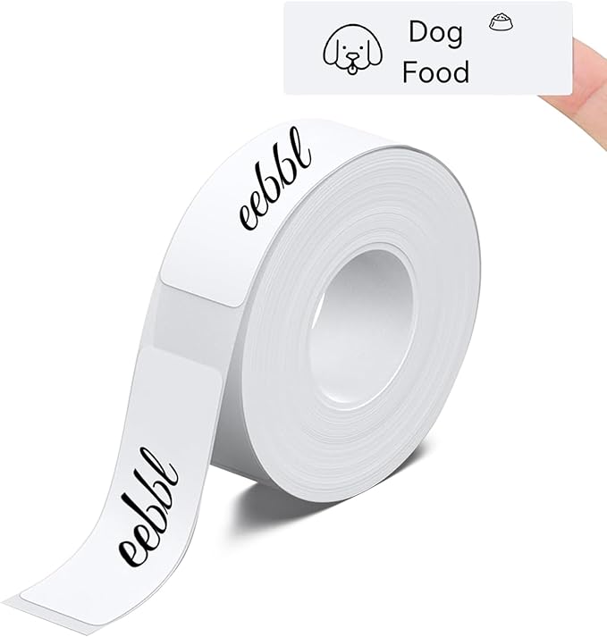 EEBBL D30 Label Maker Tape, Thermal Self-Adhesive 14x40mm (0.55"x1.57"), Compatible With D30 Portable Printer, 185 Labels/Roll (White)