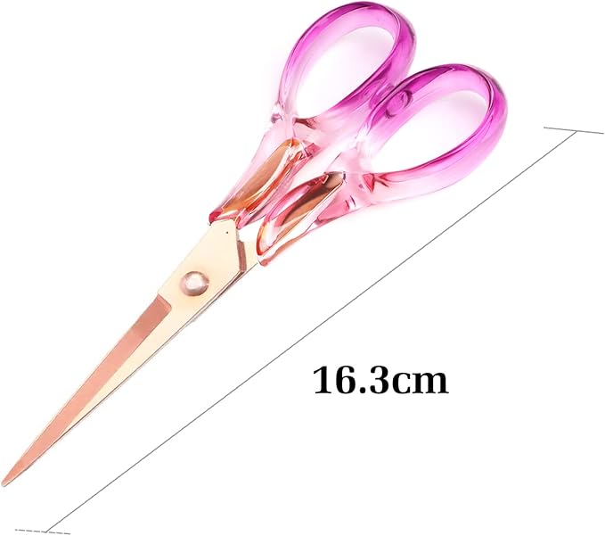 Gold Scissors, Stainless Steel Blade with Acrylic Handle, All Purpose Scissor for Office, School, Home, Fabric Shears, Tijeras (6.3" Transparent Purple)