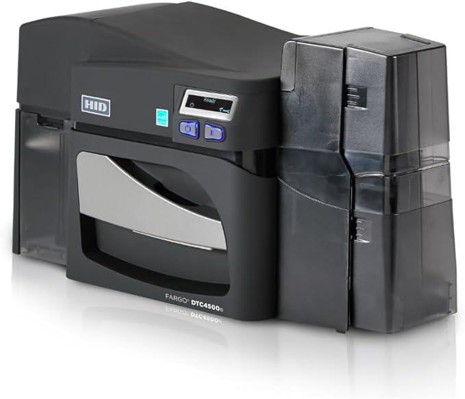2ID - Fargo DTC4500e Dual Sided Badge Printer | 055100 | Full Bundle with Supplies | Professional Badge Machine for Corporate, Business, Student Badges, and More
