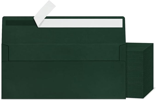 200 Dark Green #10 Business Envelopes, Self Seal Standard Envelopes, Windowless Business Mailing Envelopes for Office, Checks, Letters, Invoices, Statements, Wedding, 4-1/8 x 9-1/2 inch