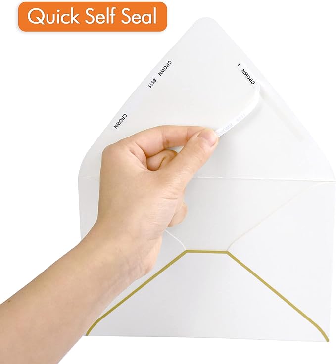 A6 White Envelopes 4 x 6 With Gold Border,- 50 Pack, Quick Self Seal, For 4x6 Cards| Perfect for Weddings, Invitations, Photos, Graduation, Baby Shower| 250GSM Luxury paper|5.25 x 7.25 Inches (White)