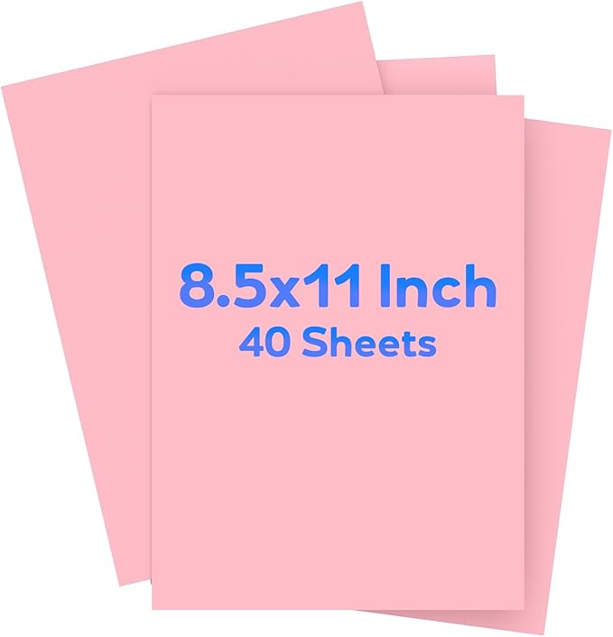 Pink Cardstock 8.5 x 11, Colored Cardstock Paper, Printer Paper, 40 Sheets Pink Card Stock for Birthday, Invitations, Art, Drawing, Menus, DIY Cards, Tags, Crafts Certificates, Party, Decoration