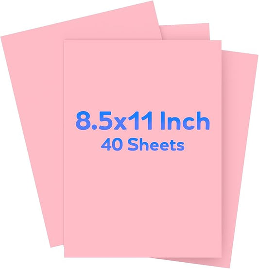 Pink Cardstock 8.5 x 11, Colored Cardstock Paper, Printer Paper, 40 Sheets Pink Card Stock for Birthday, Invitations, Art, Drawing, Menus, DIY Cards, Tags, Crafts Certificates, Party, Decoration