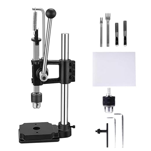 Leather Hole Puncher Industrial Hole Puncher Arbor Press Leathercraft Punching Tools for DIY Leather Craft Punching Holes withPP Plate，1.5-13mm Clamping Chuck，Free Accessorie
