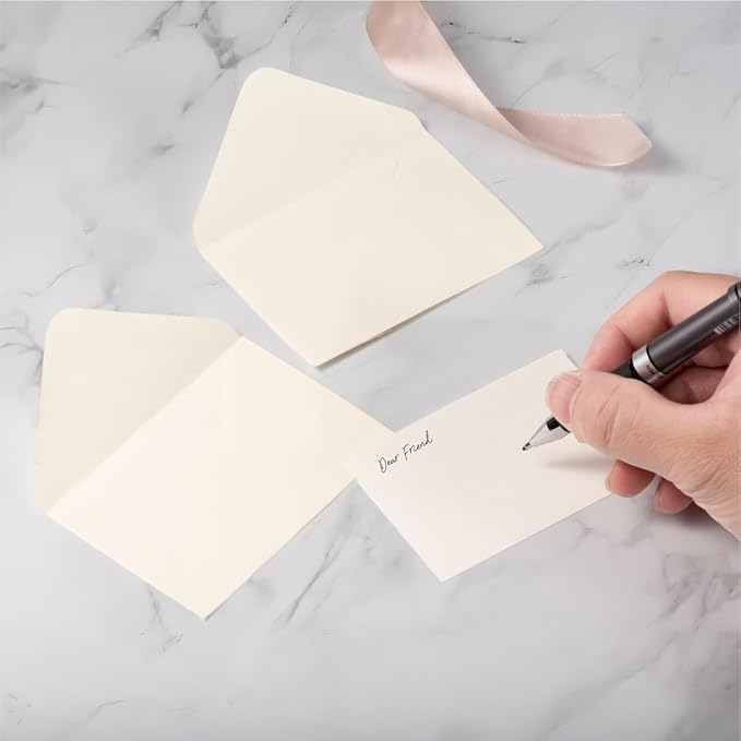 50 Sets Cream Mini Envelopes with Blank Gift Cards, Business & Note Cards - Wedding Invitation, Graduation, Holiday Pocket Envelopes 4x2.75" Bulk for Party Favors & Scrapbooking