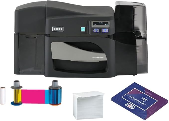 2ID - Fargo DTC4500e Dual Sided Badge Printer | 055100 | Full Bundle with Supplies | Professional Badge Machine for Corporate, Business, Student Badges, and More