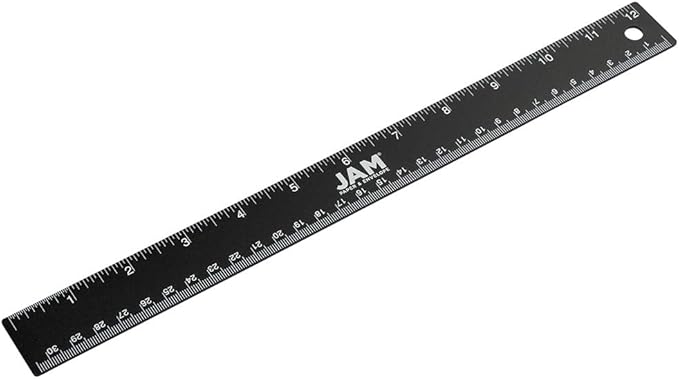 JAM PAPER Strong Aluminum Ruler - 12 Inch - Metal Ruler with Non-Skid Cork Backing - Black Metallic - Sold Individually
