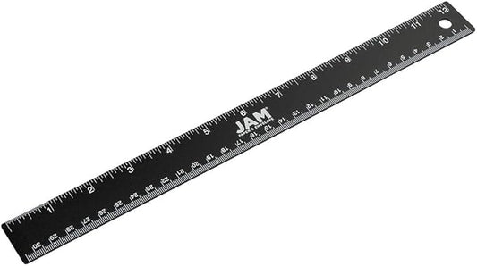 JAM PAPER Strong Aluminum Ruler - 12 Inch - Metal Ruler with Non-Skid Cork Backing - Black Metallic - Sold Individually