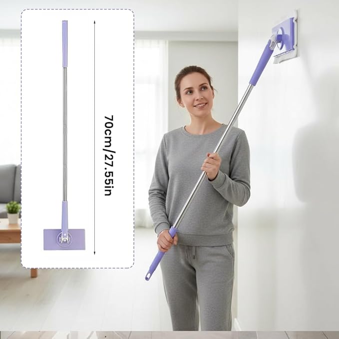 2026 Snap Grip Mini Mop Upgraded with 10 Pads| Zero Touch Hands-Free Cleaning Mop|27.5” & 36.5” Adjustable Handle Flat Dust Mop for Bathroom,Corners,Windows|No Wash, Wet & Dry Use (27.5”Purple)