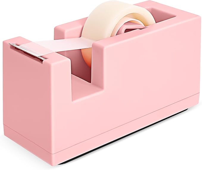 1 Desktop Stapler & 1 Tape Dispenser - 25 Sheet Capacity with 830 Staples and Staple Remover, Non-Slip for Office,School, Home & Classroom, Pink(Tape not Included)