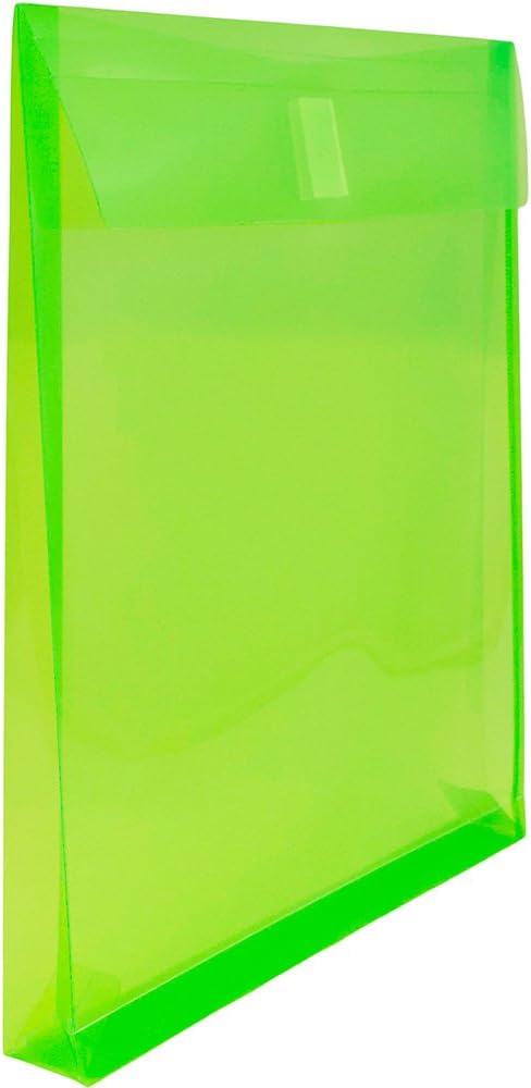 JAM PAPER Plastic Expansion Envelopes with Hook & Loop Closure - Letter Open End - 9 3/4 x 11 3/4 with 1 Inch Expansion - Lime Green - 12/Pack