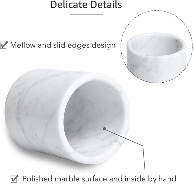 Natural Marble Pencil Pen Holder Stand for Desk, Makeup Brush Cup for Girls, Bathroom Tumbler Cup, Durable Office & Home Organizer Pencil Holder (White)
