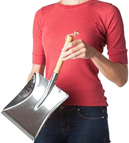 REDECKER Stainless Steel Dust Pan, Large Wood Handle Dustpan with Long 17-3/4-Inches Oiled Beechwood Handle for Home and Outdoor Use, Industrial Quality - Metal Dust Pan, Made in Germany