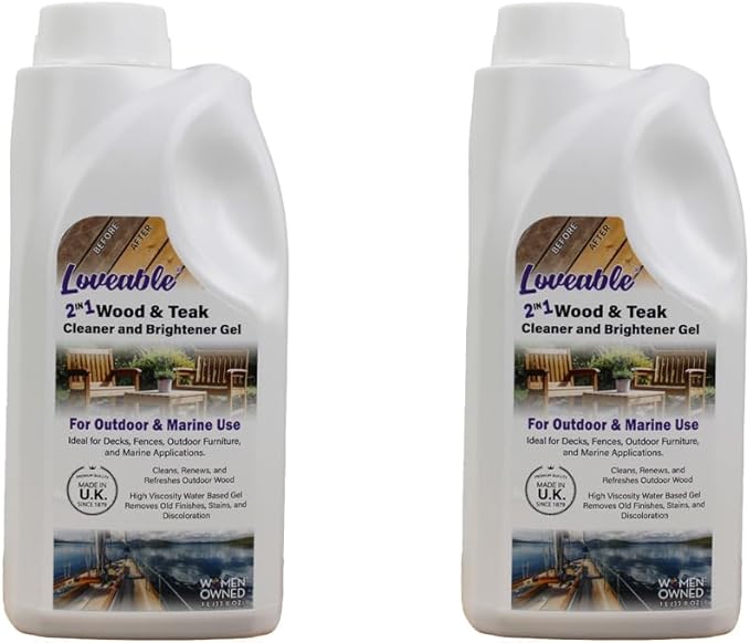 EcoDecors Loveable 2 in 1 Wood & Teak Cleaner and Brightener Gel, 1 L, for Outdoor Use, Cleans, Renews, and Refreshes Outdoor Wood - 2 Pack