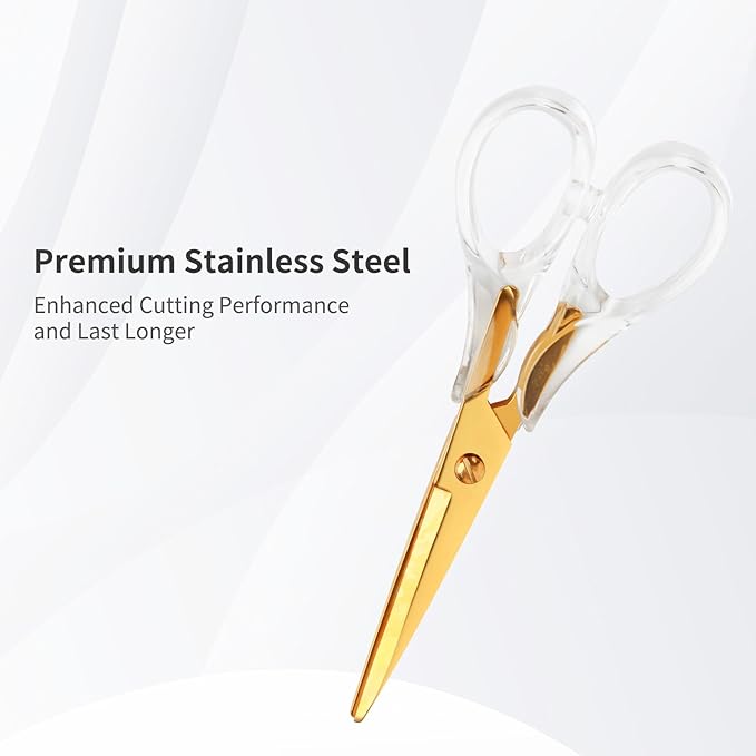 Gold Scissors, Stainless Steel Blade with Acrylic Handle, All Purpose Scissor for Office, School, Home, Fabric Shears, Tijeras (6.3" Gold)