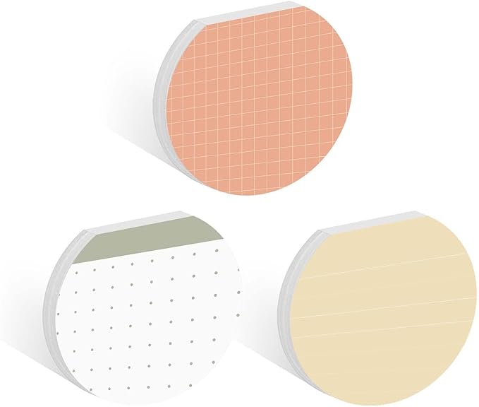 Gotcha Covered Notebooks Earth Tone Sticky Note Pad Assortment/Set Of 3 Round Flat Top Geometric Note Pads / 3.5" Modern Boho Sticky Notes / 50 Sheets Per Pad/Made In USA