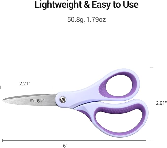 LIVINGO Kids Scissors for Ages 8-11 - 3 Pack 6” Pointed Tip Stainless Steel School Scissors for Children Teacher Classroom Crafting