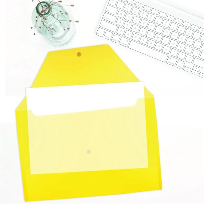JAM PAPER Plastic Envelopes with Snap Closure - Legal Booklet - 9 3/4 x 14 1/2 - Yellow - 3/Pack