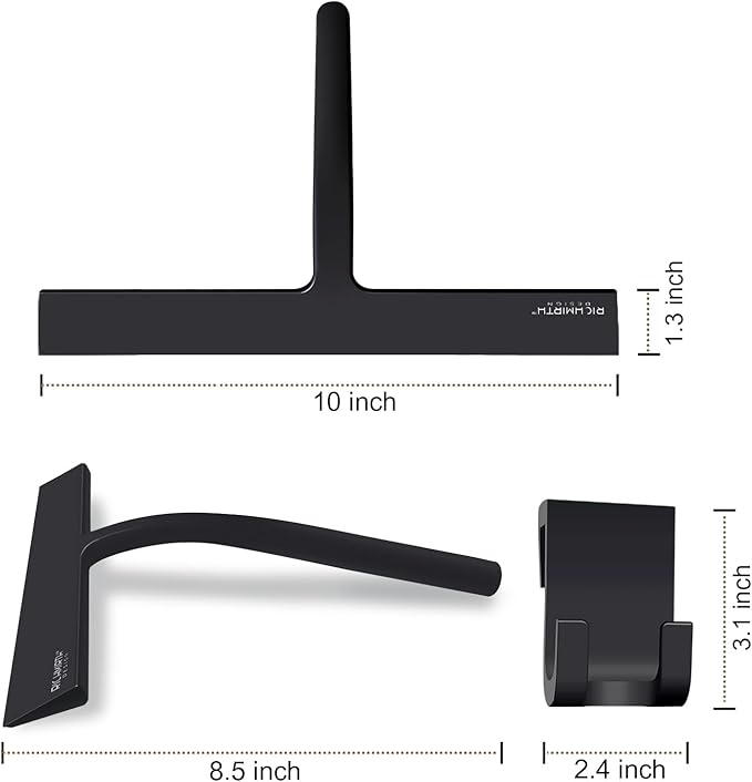 Shower Squeegee for Glass Doors, 10 Inch Width Silicone Rubber Blade Squeegee Window Cleaner Tool Squeegee for Shower Glass Doors Bathroom Mirror Car Window Tile - White (Black)