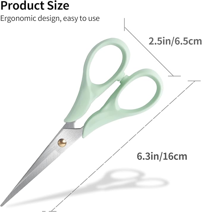Gold Scissors, Stainless Steel Blade with Acrylic Handle, All Purpose Scissor for Office, School, Home, Fabric Shears, Tijeras (6.3" Green)