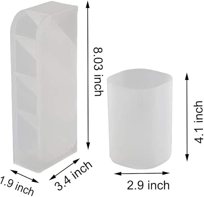 Marbrasse 5 Pcs Desk Organizer for Office, School, Home Supplies, Translucent White Pen Storage Holder, Set of 3, 2 Cups 14 Compartments (White)