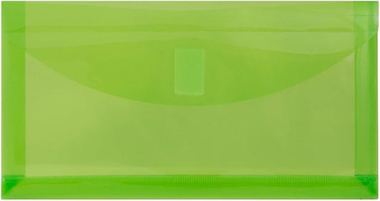 JAM PAPER Plastic Expansion Envelopes with Hook & Loop Closure - #10 Booklet Wallet - 5 1/4 x 10 with 1 Inch Expansion - Lime Green - 12/Pack