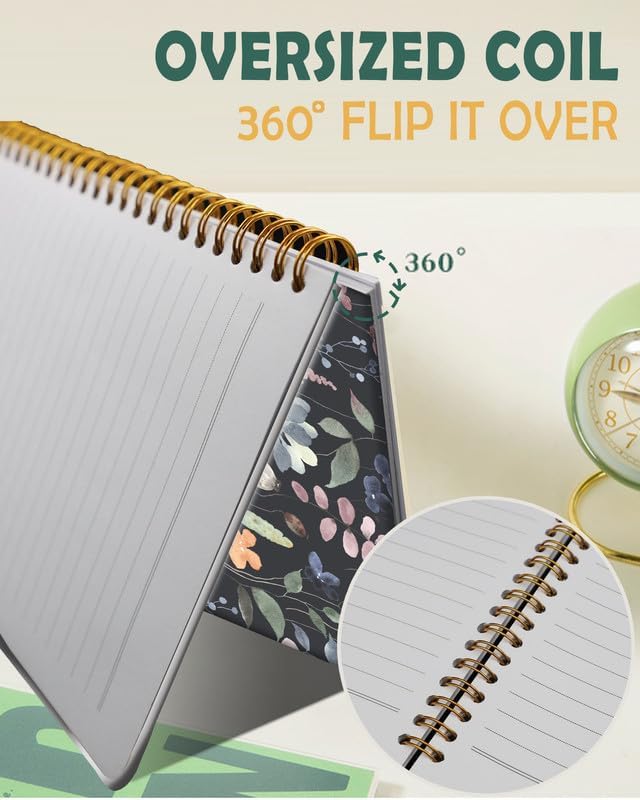 Ruled Spiral Writing Notebook,A5 Hardcover Lined College Journal for Women Lady Girl,Strong Twin-Wire Binding with Premium Paper,8.4" X 6",Perfect for School,Office,Home Gifts(Beigo Spring Flower)