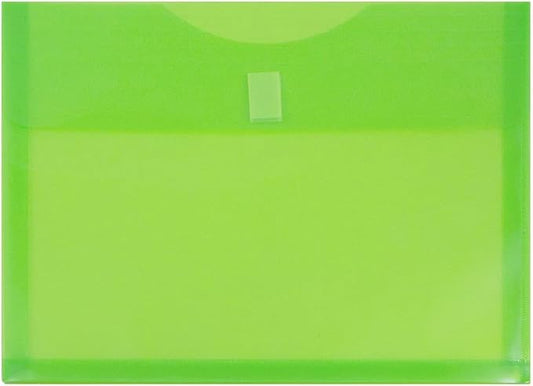 JAM PAPER Plastic Expansion Envelopes with Hook & Loop Closure - Letter Booklet - 9 3/4 x 13 with 1 Inch Expansion - Lime Green - 12/Pack
