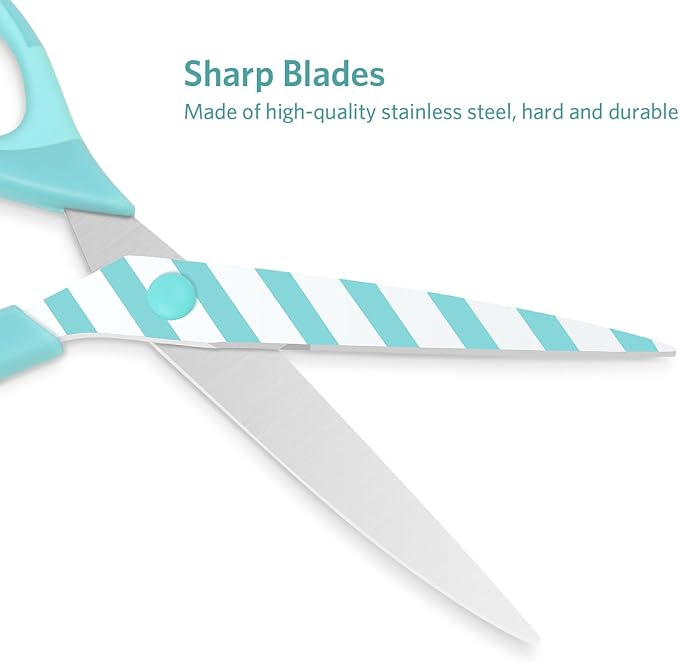 Scissors, Sharp Blades with Pattern, Soft Grip Handle, Multi-Purpose Scissors Set of 3 Suitable for Families, Office, and School Use, Blue