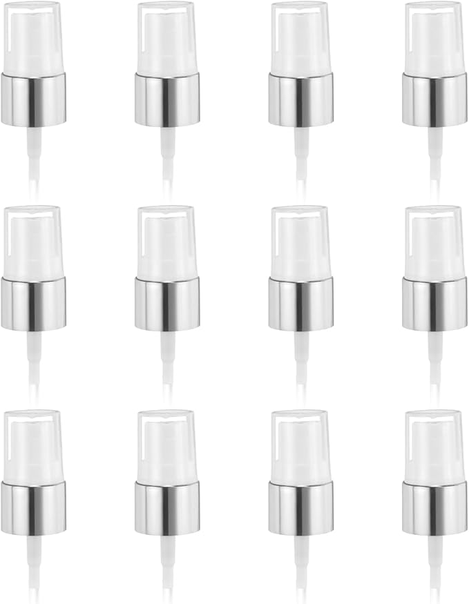uxcell 12 Pcs Silver White Spray Top, 18/410 Fine Mist Sprayer Reusable Replacement Spray Bottle Pump Plastic Top for Cosmetic Perfume and Body Sprays Bottle