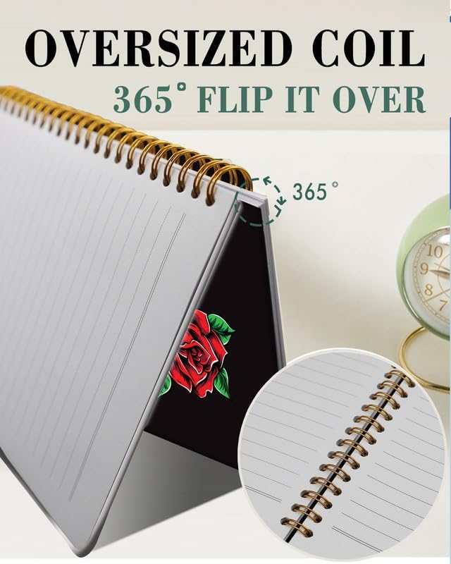 Spiral Journal Notebook,A5 Hardcover Lined Journals for Women Girl 6 x 8.3 in,120 Pages Thick Paper,Cute College Ruled Writing Notebook for Gifts Office Work School(Skull Rose Floral)