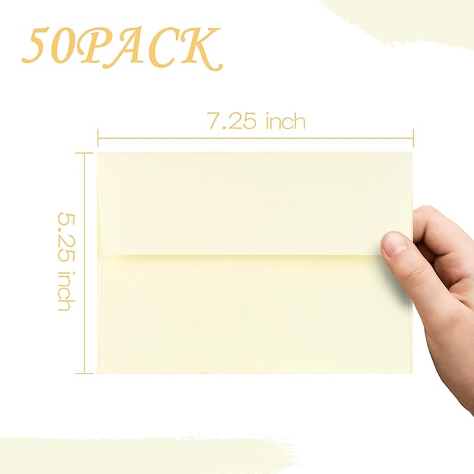 50 Pack 5x7 Envelopes for Invitations,5.25x7.25 inches,A7 Envelopes Ivory Self Seal,Printable,for Wedding,Invitation,Baby Shower,5x7 Cards