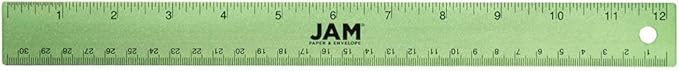 JAM PAPER Strong Aluminum Ruler - 12 Inch - Metal Ruler with Non-Skid Cork Backing - Lime Green - Sold Individually