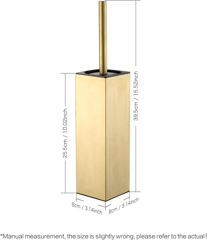 Upright Toilet Brush, Square Toilet Cleaner, Toilet Brush Holder Set Brushed Gold
