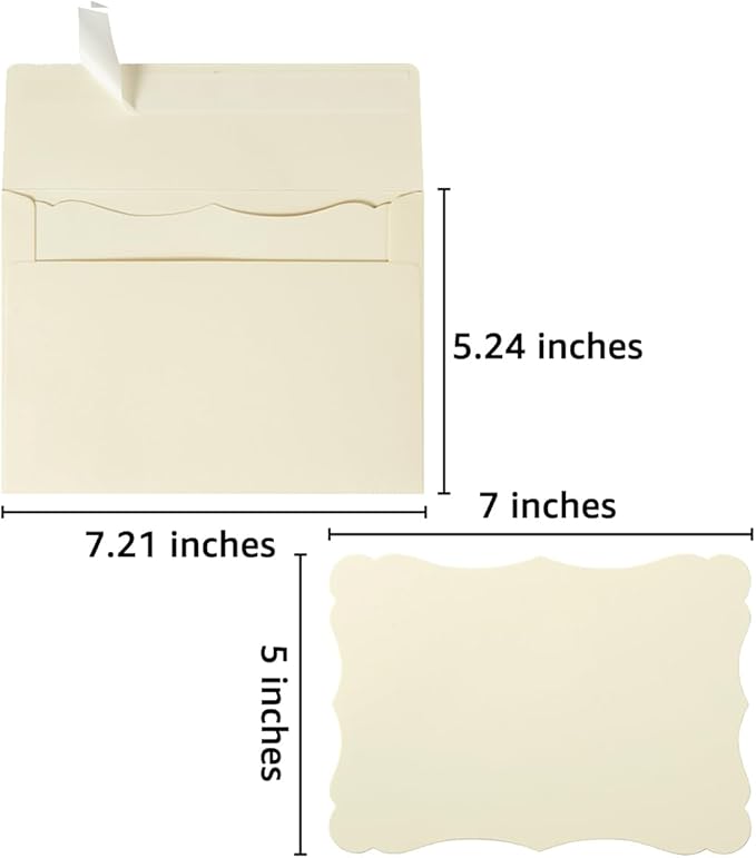 100 Pack A7 Envelopes with Colorful Blank 5 x 7 Cards Self-Adhesive Business Envelopes Invitations Cards Envelopes (Cream, A7)