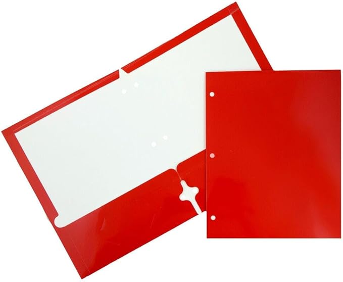 JAM PAPER Laminated Two Pocket Glossy 3 Hole Punch School Folders - Red - Bulk 25/Pack